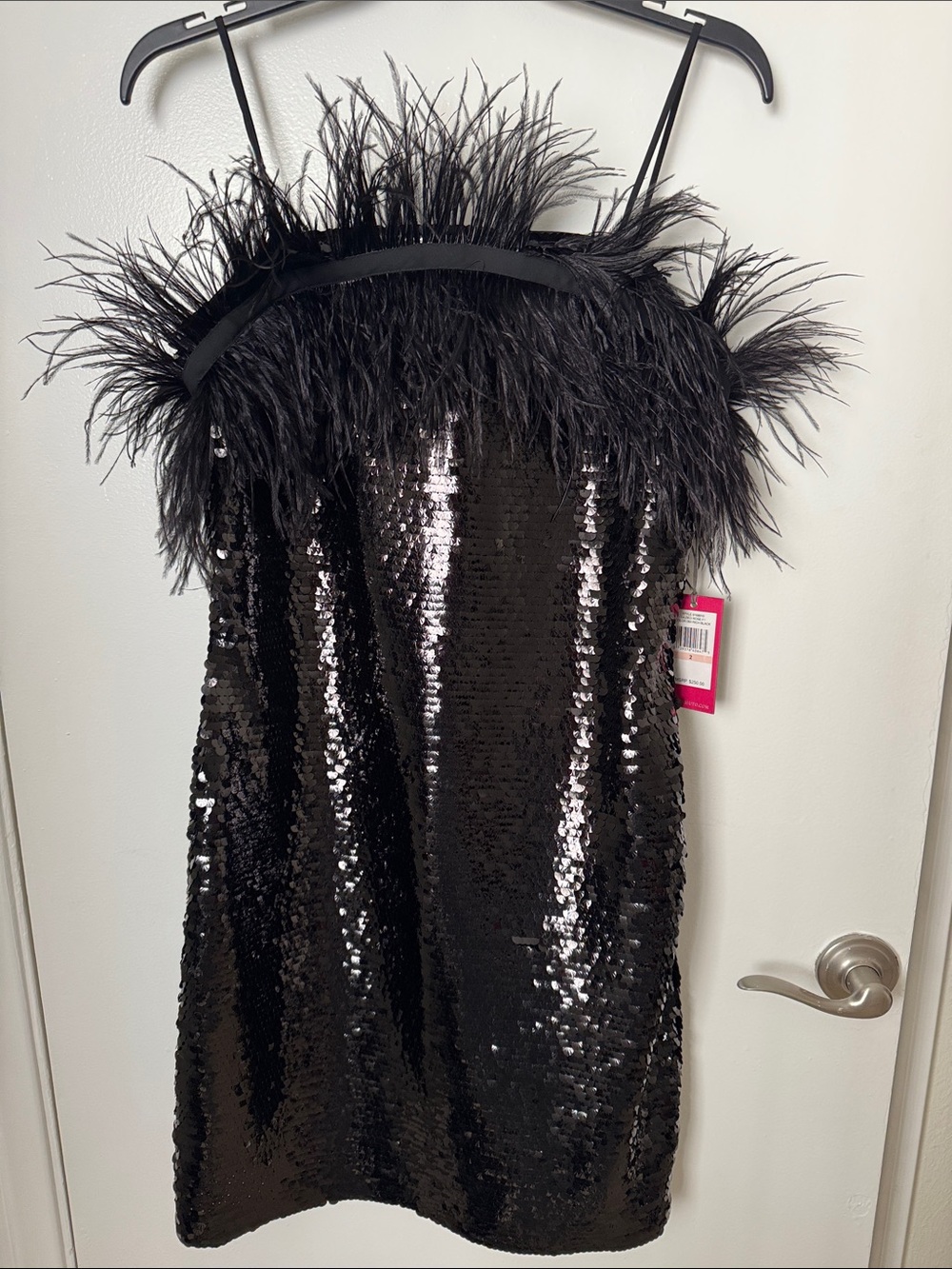 Vince Camuto Black Sequin Feather Dress